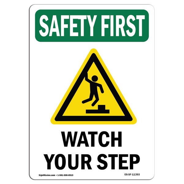 OSHA Sign, Watch Your Step W/ Symbol, 5in X 3.5in Decal, 10PK, 3.5" W, 5" H, Portrait, PK10